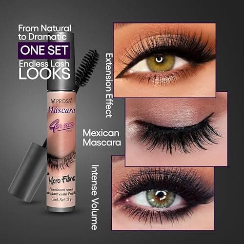 Prosa Mascara Set - Micro-Fiber Mascaras - Waterproof Mascaras - Lengthening, Mexican Mascara, Smudge Resistant, Long Lasting, Clump-Free Formula for a Natural, Full Lash Look (3 Pack) thumbnail 2