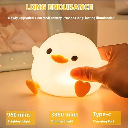 Daixinde Dodo Duck Night Light, Cute Duck Lamp, Rechargeable Dimmable Nightlight, Silicone LED Bedside Lamp Nursery Nightlight with 20 Minutes Timer and Touch-Sensitive for Bedrooms, Living Room thumbnail 5