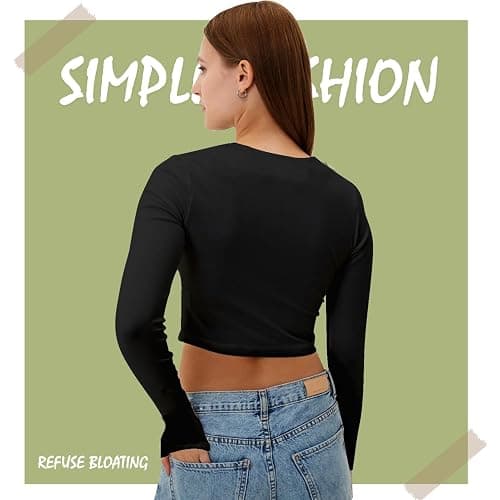 Skims Dupe Langarmshirt Basic T-Shirts Langarm Crop Tops Longsleeve Slim Casual Rundhals Oberteil thumbnail 5