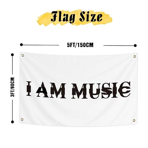 I Am Music Flag 3x5 Ft Funny Rapper Wall Banner, Motivational Quote Flag for Indoor Room College Dorm Hanging Decor thumbnail 3