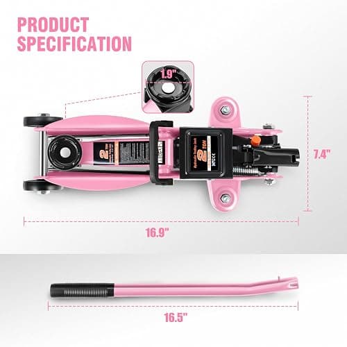 DNA MOTORING Low Profile Hydraulic Trolley Service/Floor Jack, 2 Ton (4000 lbs) Capacity, Lifting Range 5.1"-13", Pink, TOOLS-00474-PK thumbnail 4