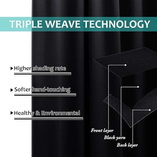 NICETOWN Black Full Blackout Curtains for Dining Room 52"W x 84"L 2 Panels | Soundproof Thermal Insulated Drapes, Noise Reducing, Light Blocking, Room Darkening Decor for Hall Room Window Treatments thumbnail 6