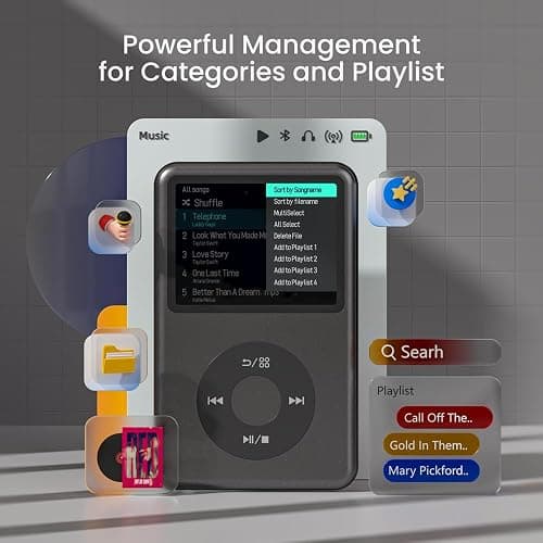MP3 Player with Bluetooth 128GB Portable Music Digital Players Supports Playlist Audiobook Video Nice Gadget for Kids Black thumbnail 2