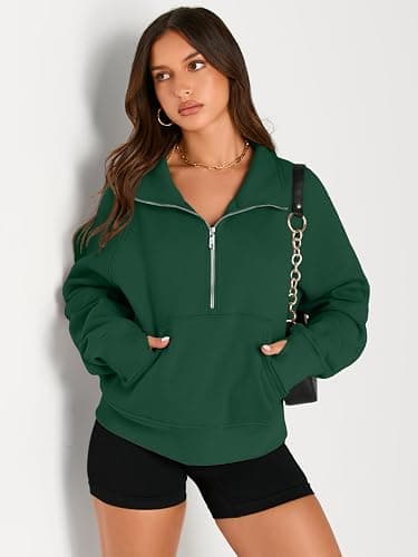 AUTOMET Womens Sweatshirts Half Zip Cropped Pullover Fleece Quarter Zipper Hoodies 2025 Fall Fashion Outfits Clothes thumbnail 3