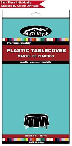Aqua Blue Plastic Tablecloths 2 Pack Disposable Table Covers 84 Inch Circle Baby Shower Party Tablecovers PEVA Seafoam Blue Table Cloths for BBQ Picnic Birthday Wedding Parties 6 ft Round Table Use thumbnail 6
