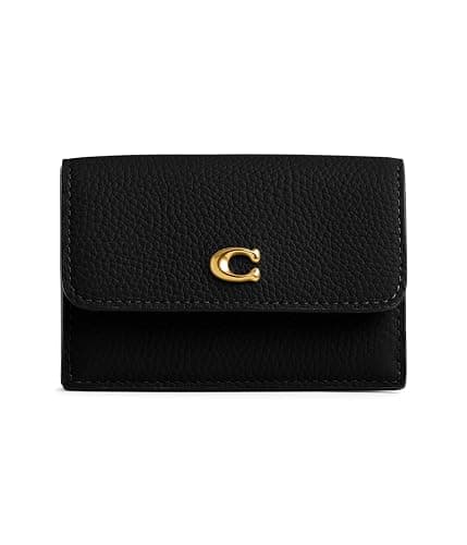 COACH Polished Pebble Leather Essential Mini Trifold Wallet Black One Size - Image 1
