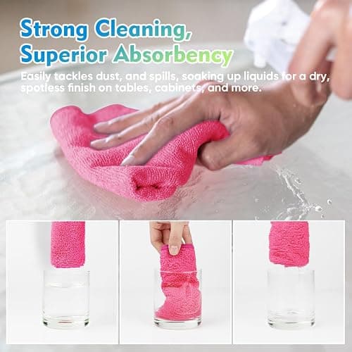 HOMEXCEL Pink Microfiber Cleaning Cloth 12 Pack, 12.5 x 12.5 inch Microfiber Towels for Cars, Ultra Absorbent Car Washing Cloth, Lint Free Streak Free Cleaning Rags for Car, Kitchen, and Window thumbnail 6