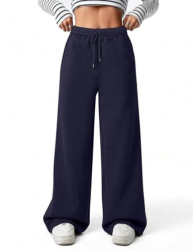 FACDIBY Women's Fleece Wide Leg Sweatpants Winter Warm Thermal Straight Leg Sweat Pants with Pockets thumbnail 4