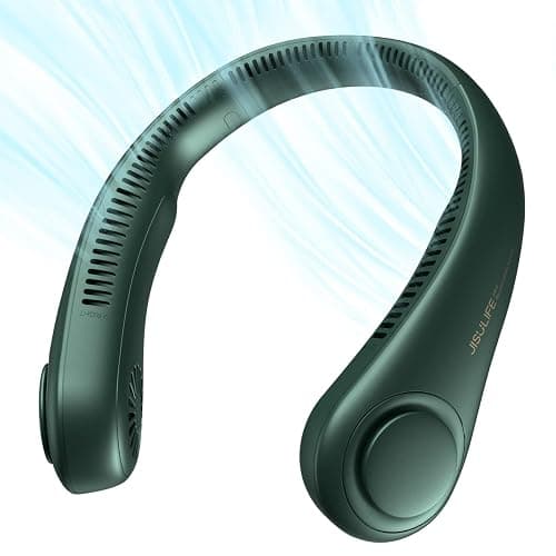 JISULIFE Portable Neck Fan, Hands Free Bladeless Fan, 5 Speeds, 4000 mAh | Battery Operated Wearable Personal Fan, Twistable, Rechargeable Travel Essentials, Gifts for Women Men-Dark Green - Image 1