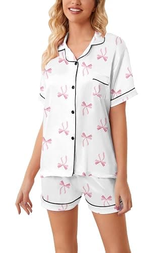 Schbbbta Girls Womens Pajamas, Satin Silky Pjs Set Kids 2Pcs Button-Down Nightwear Sleepwear Gift for Mommy and me thumbnail 5