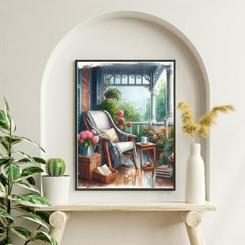 Cozy Rainy Porch Diamond Painting Kits for Adults - Diamond Art Kits for Beginner, DIY Full Drill Round Diamond Dots Paintings with Diamonds 5D Gem Art and Crafts Crystal Home Wall Decor 12x16inch thumbnail 2