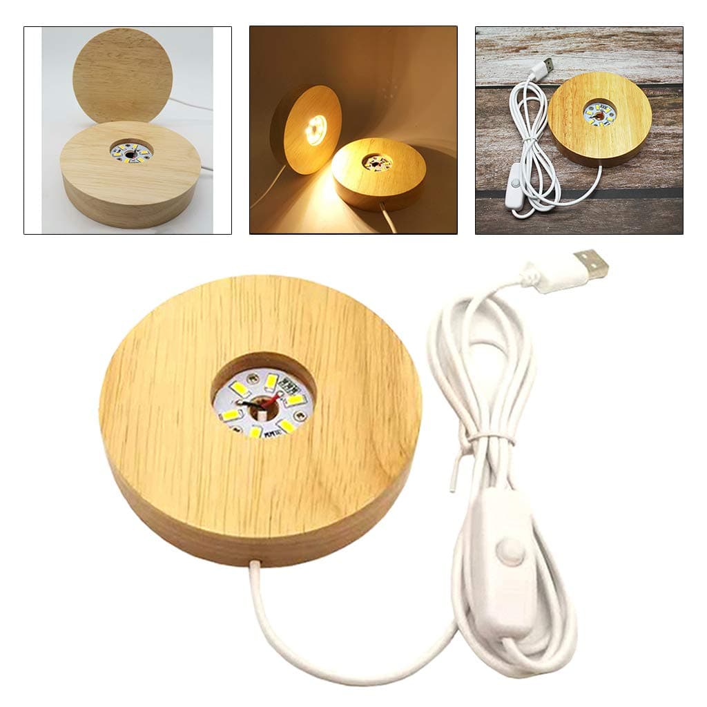 Baoblaze LED Lights Wooden Lighted Stand Round Shaped Lamp Night Light Base Holder for DIY Crystal Acrylic Board, Warm Light thumbnail 3