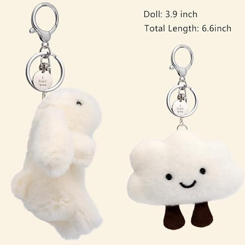 Cute Keychain Bunny Plush Rabbit Key Chain Kawaii Smiling Cloud Keychains for Women Girl, Bag Purse Backpack Charms (2PCS) thumbnail 5