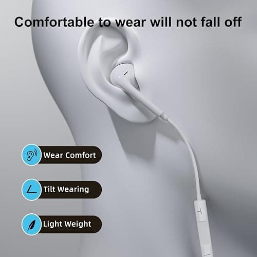 JYCHEYI USB C Headphones Wired for iPhone 17/16/15 Series, for iPad Pro Air 5/4/Mini 6/iPad 10th, Type C Earbuds for MacBook Pro/air, Control Microphone, Volume, Music thumbnail 6