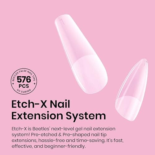 Beetles Medium Almond Nail Tips 576pcs 12 Sizes, Pre-Etched Soft Gel Nail Tips Half Matte Full Cover False Nail Tips Clear Acrylic Nails Glue on Nails DIY Nail Extension Gift for Women - 2-3-Almond Medium 576pcs (Etch X Nail Tips) thumbnail 8