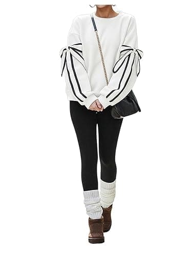 GORGLITTER Women's 3D Bow Sweatshirt Crew Neck Long Sleeve Oversized Cute Pullover Tops - Image 1