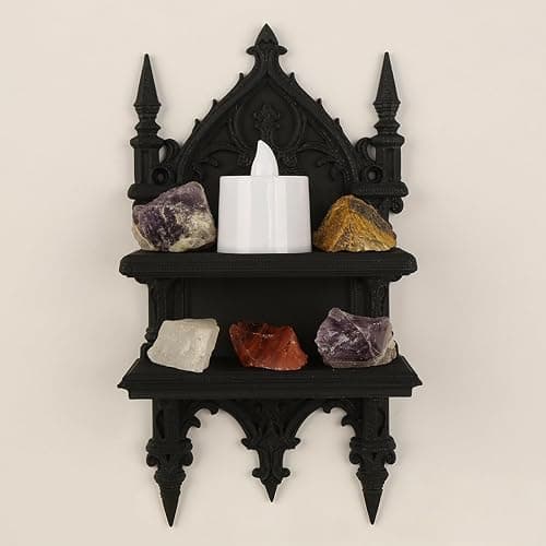 Uqezagpa Coffin Shelf Double Gothic Wall Shelf for Crystal and Plant Display Gothic Wall Decor Floating Shelves, Easy Assembly, 7.8" X 4.4 thumbnail 6