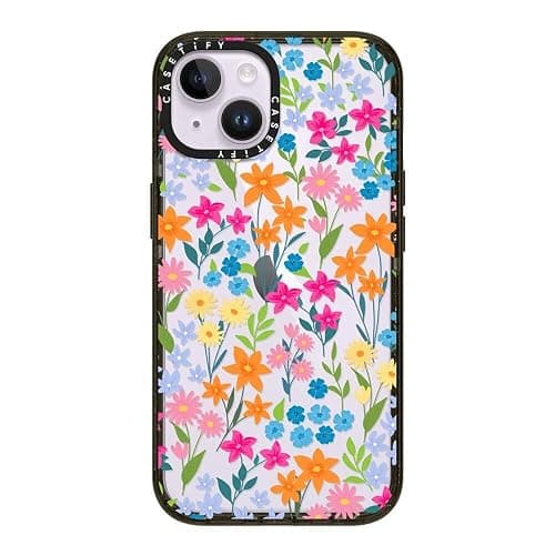 CASETiFY Impact iPhone 14 Case [4X Military Grade Drop Tested / 8.2ft Drop Protection] - Bright Spring Flowers - Glossy Black - Image 1