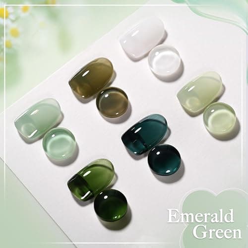 GAOY Jelly Green Gel Nail Polish Set, 6 Transparent Colors Sheer White, UV Light Cure Gel Polish for Salon and Nail Art DIY at Home thumbnail 6