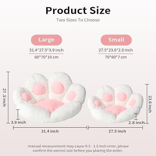 Ditucu Cat Paw Cushion Kawaii Chair Cushions 27.5 x 23.6 inch Cute Stuff Seat Pad Comfy Lazy Sofa Office Floor Pillow for Gaming Chairs Room Decor White thumbnail 3