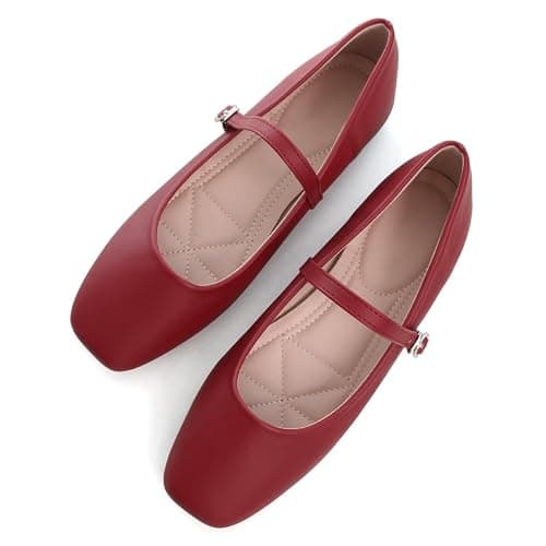 TN TANGNEST Leather Flats for Women Comfortable Square Toe Slip On Flats Soft Work Flats Retro Mary Jane Flats - Image 1