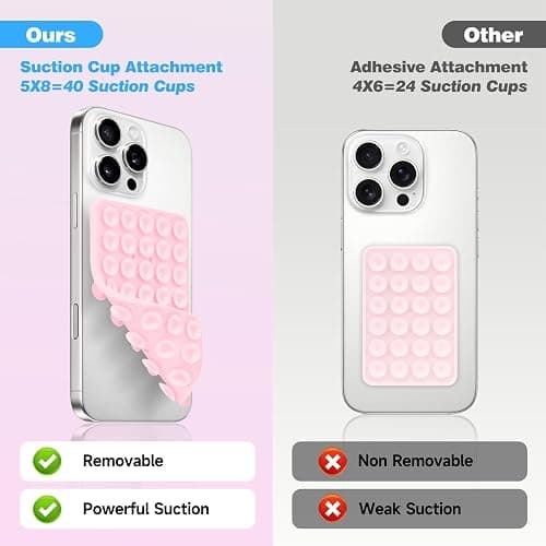 QxbBox Silicone Suction Cup Phone Case Mount Double Sided, Hands-Free Strong Grip Holder for Selfies and Videos,Silicon Sticky Phone Grip with Higher Suction Power for Cell Phone Light Pink thumbnail 4