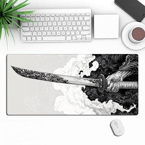 Japanese Style Katana Mouse Pad Large Computer Gaming Mouse Mat Pad Long Desk Mat Non-Slip Rubber Mouse Pad for Home Office Gaming Room thumbnail 2