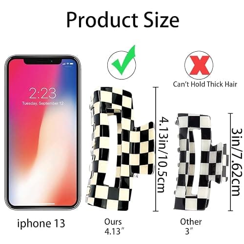 2 PCS Checkered Hair Claw Clips Square Checker Barrettes Cute Non Slip Hair Jaw Clips Strong Hold Rectangle Hair Claw Multicolored Plaid Vintage Check thumbnail 2