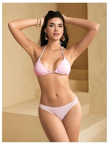 WDIRARA Women's Solid Triangle Bikini Top Sexy Halter String Micro Bathing Suits Tops thumbnail 6