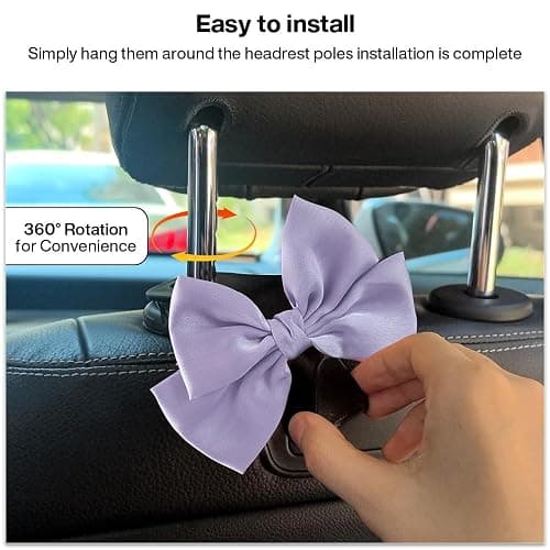 Bhytooo 2-Pack Car Seat Headrest Hooks, Handbag Hangers, Light purple | Storage organizer for handbags, clothes, coats and grocery bags; practical interior accessory for most cars and SUVs thumbnail 4