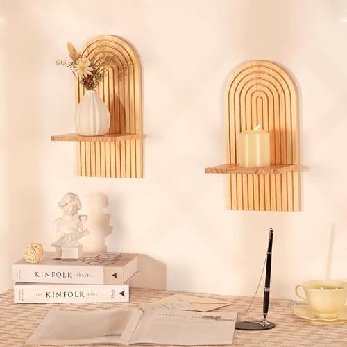 Walasis Boho Wall Decor Set of Two - Natural Modern Minimalist Mid Century Wall Candle Holder for Living Room - Wood Bohemian Decor for Bathroom Nursery Bedroom thumbnail 7