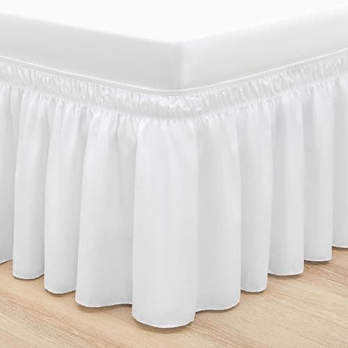RIMELA Queen Bed Skirt 14 Inch Drop White, Wrap Around Elastic Bed Skirts Queen Size Dust Ruffle, Bedskirt for Adjustable Bed Base Solid Silky Fabric Machine Washable Easy to Install thumbnail 8