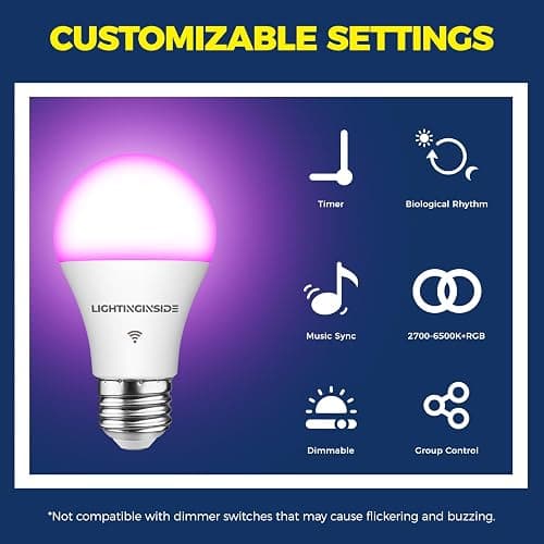 Lightinginside Smart Light Bulbs 6 Pack, Smart Bulb Works with Alexa/Google Home/SmartLife, CRI>90, RGBCW Color Changing Light Bulbs, 60W 2.4G WiFi & BLE A19 E26 LED Bulb, No Hub Required, ETL Listed thumbnail 5