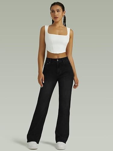 FUNUCA Straight Leg Jeans for Women,High Waisted Wide Leg Loose Microelastic Boyfriend Denim Pants thumbnail 3