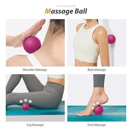 5 in 1 Foam Roller Set for Deep Tissue Muscle Massage, High Density Fitness Exercise Foam Roller, Massage Roller, Massage Ball, Resistance Band, for Whole Body (Pink-Black) thumbnail 5