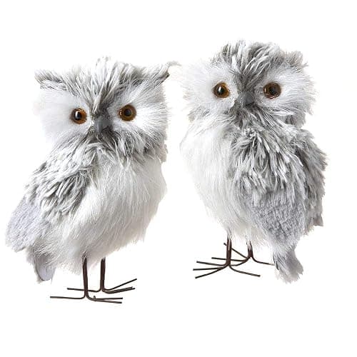 Kurt Adler 5-Inch Furry Gray Owl Set of 2 thumbnail 2