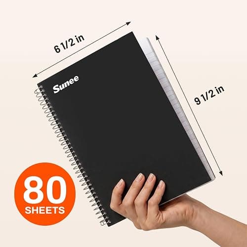 SUNEE Spiral Notebook, 2-Subject, College Ruled Paper, 6" x 9-1/2", 80 Sheets, Spiral Notebooks for School, Black thumbnail 3
