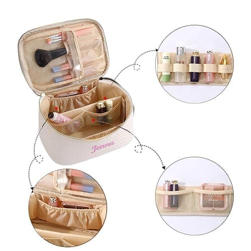 GOPHIE Personalized Embroidery Large Travel Makeup Bag - PU Leather Cosmetic Organizer Case for Women,Waterproof Makeup Pouch thumbnail 5