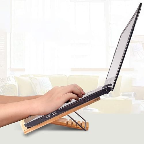 wishacc Bamboo Book Stand for Reading, 13.2" x 9.2" Premium Wooden Cookbook Holder and Recipe Stand for Kitchen Counter, Foldable Adjustable Desk Easel with 5 Angles for Textbooks, Sheet Music, Tablet thumbnail 9