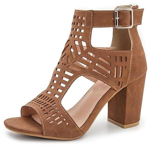 AOSPHIRAYLIAN Heeled Sandals Brown Womens Heels Open Toe Wedge Sandals | Bohemian Cutout·Ankle Strap·3.14" Heel Height·Faux Leather Upper·Comfy Padded — 5 Colors, Dress Summer Shoes, Daily to Party - Image 1