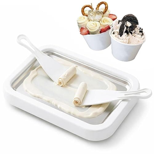 Rolled Ice Cream Maker Kit, At-Home Ice Cream Roll Tray with 2 Scrapers, Manual DIY Frozen Dessert Tool for Homemade Ice Cream, Yogurt and Sorbet (White) - Image 1