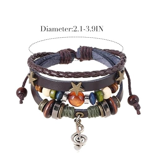 Dmaiy Leather Music Bracelets Braided Beaded Bracelet Black Stackable Bracelets for Women and Men - Brown music thumbnail 6