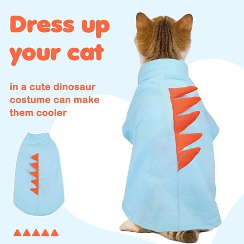 DENTRUN Sphynx Cat Clothes, Cute Dinosaur Design Hairless Cat Costume, Breathable Cotton Shirts Cat Clothes for Cats Only, Round Collar Kitten Daily T-Shirts with Sleeves, Cats Funny Cosplay Apparel thumbnail 3