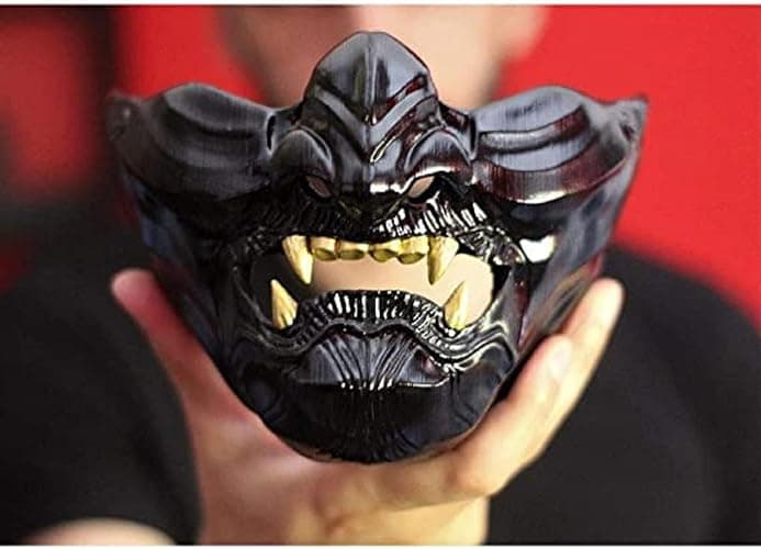 Vercico Oni Samurai Mask Half Face Japanese Warrior Mask Ghost Warrior Character Masks Novelty Halloween Party Cosplay Costume Cool Halloween Cosplay Prop for Boys Girls Adults Kids Party Accessory thumbnail 2
