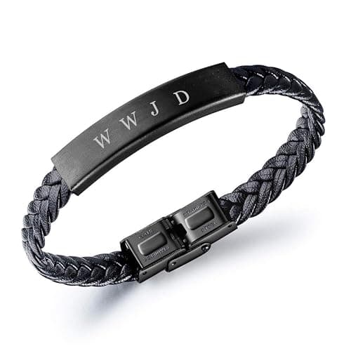 Dainty Braided Leather WWJD Bracelet for Men Women Inspirational Religious Reminder Jewerly Gift for Him Her - Image 1