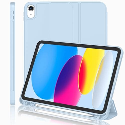 iMieet iPad (A16) Case 11th Gen/iPad 10th Generation Case [11-Inch 2025/10.9 Inch 2022] with Pencil Holder, Trifold Stand Smart Cover with Soft TPU Back,Auto Wake/Sleep(Sky Blue) - Image 1
