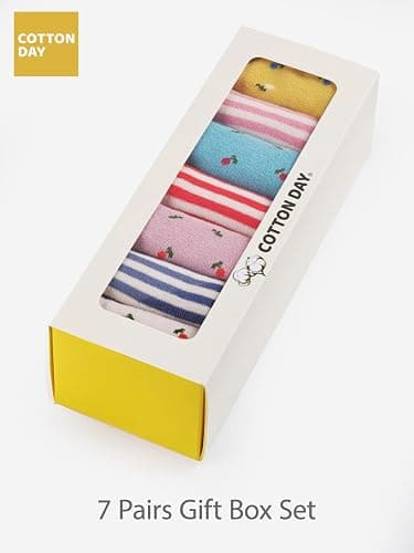 COTTON DAY 7 Days of the Week Gift Box Kids Girls Fashion Short Socks Cute Animal, Floral, Stars, Stripes & Polka Dots Design thumbnail 4