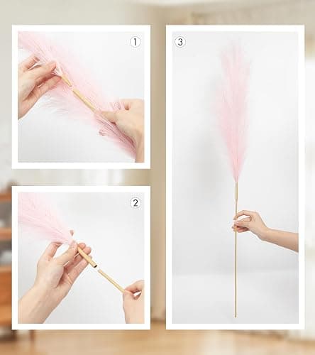 MUUNC 9 Pcs 45" Tall Pampas Grass Pink Decor, Long Stem Artificial Flower Floor Vase Large Faux Floral Pompas Fake Plants Dried Bouquet Arrangement Vase Filler for Boho Home Wedding Decoration thumbnail 4