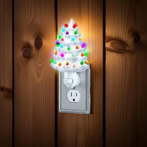 Collections Etc Ceramic Christmas Tree Night Light - 6" H, Nostalgic, Decorative Bathroom Decoration, Green thumbnail 4