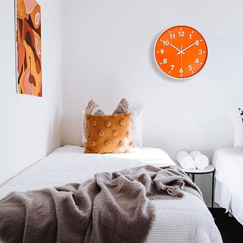 JENLYSTIME 12 Inch 3D Number Modern Indoor/Outdoor Wall Clock,Round Bright Colorful Dial,Non Ticking Silent Quartz Battery Operated, Easy to Read Simple Style Decor Clock for Bedroom,Kitchen(Orange) thumbnail 7